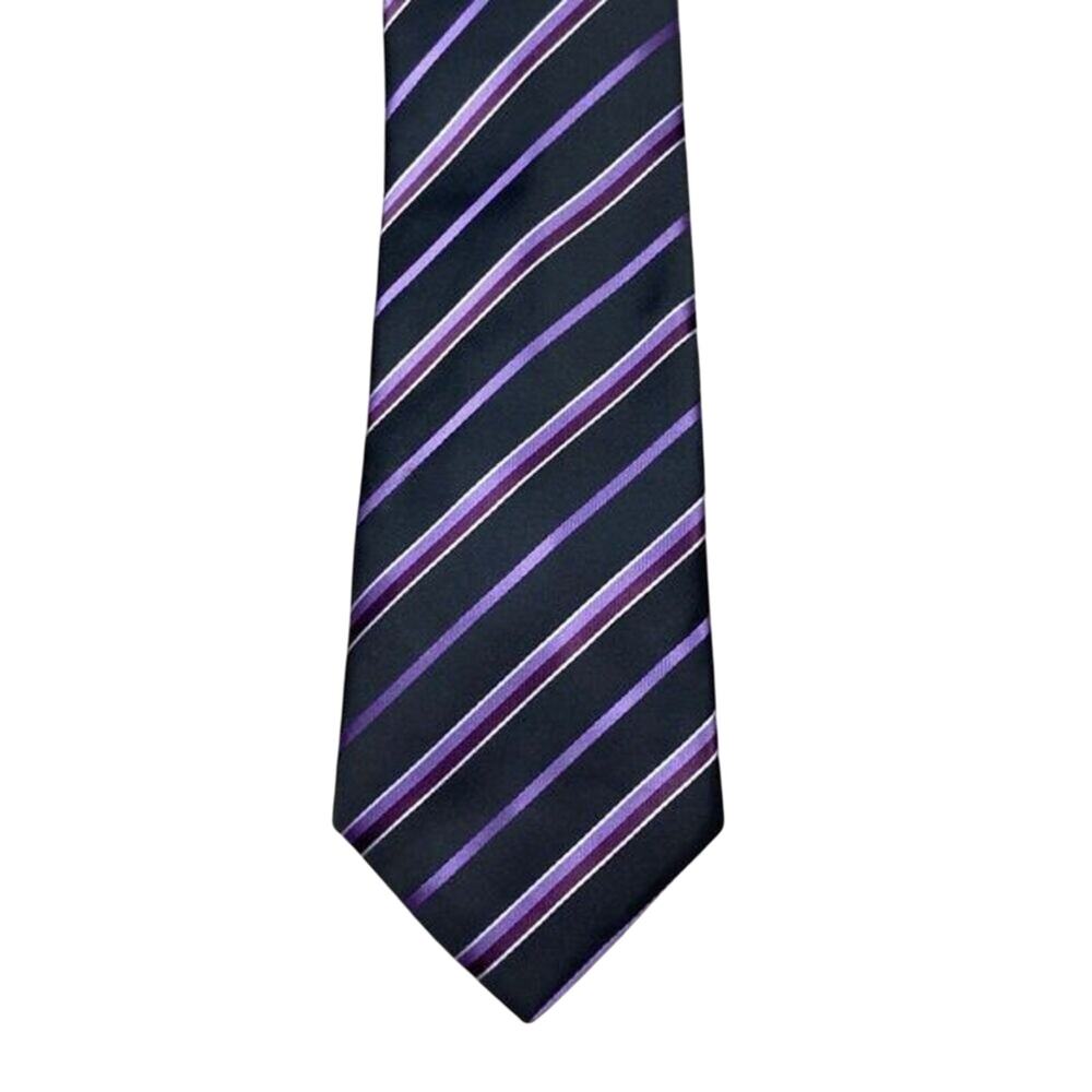 Men's Versa Black and Purple Striped Silk Tie NWOT